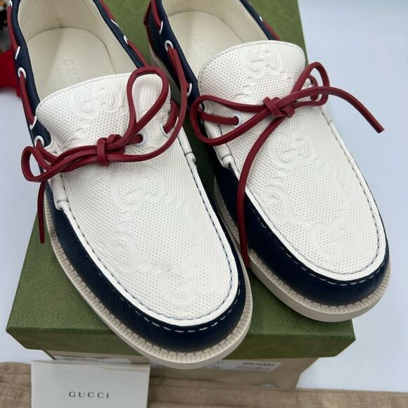 Men’s Gucci GG embossed, leather boat shoes size 9, made in Italy - Picture 3 of 10